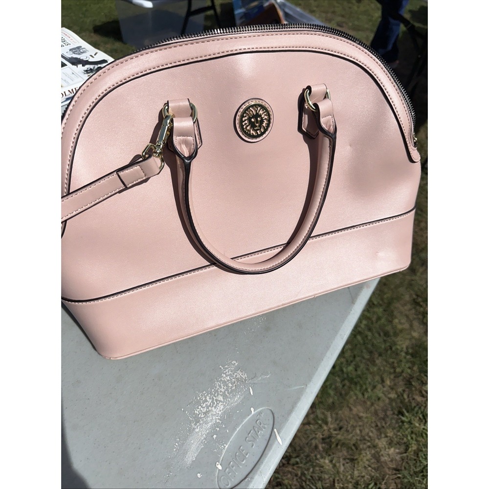 Anne Klein Pink Saffiano Dome Satchel Handbag Top Handle Crossbody Purse EUC